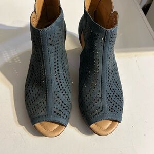 Earth Blue Perforated Peep-Toe Ankle Booties